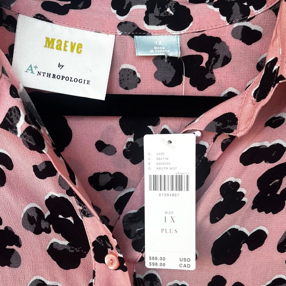 Maeve by Anthropologie NWT Rita Printed Tunic Side Slits Leopard Midi Size 1X - Picture 3 of 8